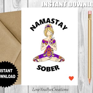 Cartão de SOBRIEDADE, "Namastay Sober", Cartão Bad Ass, Cartão de Sobriedade, Cartão de Sobriedade, Cartão de Recuperação, Cartão de Incentivo, Cartão de Vício, Recuperação