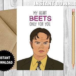 Dwight Valentijnskaart, "Mijn hart bieten alleen voor jou", Het kantoor, Dunder Mifflin wenskaart, afdrukbaar, hou van je kaart, romantiek, voor haar