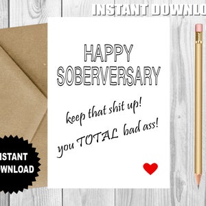 Cartão SOBERVERSARY, Bad Ass, Sobriedade, AA, Cartão de Recuperação, Para Impressão, Download Instantâneo