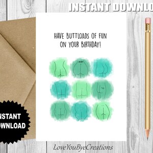 Tarjeta de CUMPLEAÑOS de Butts, "¡Diviértete muchísimo en tu cumpleaños!", Tarjeta imprimible para amigo, para compañero de trabajo, para él, para ella, Tarjeta de Butts divertidos