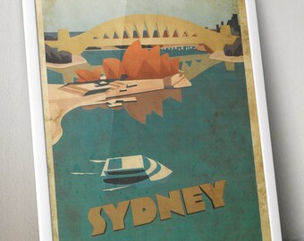 Affiche de voyage animée Sydney, impression d'art numérique, décoration d'intérieur, destination de voyage australienne, décoration murale inspiration voyage