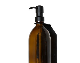 Distributeur de savon mural : unité unique élégante avec bouteille en verre ambré rechargeable et pompe en acier inoxydable [300 ml/500 ml]