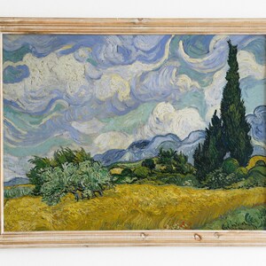 Wheat Field oil painting in 1889 By Vincent Van Gogh | Colorful Country Landscape Peaceful Printable Vintage wall art décor Digital Download