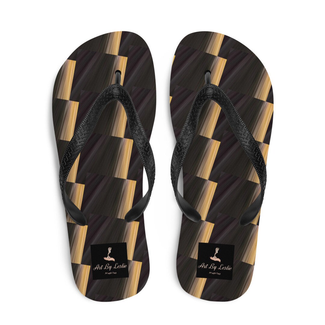 Black and Gold Flipflops Etsy