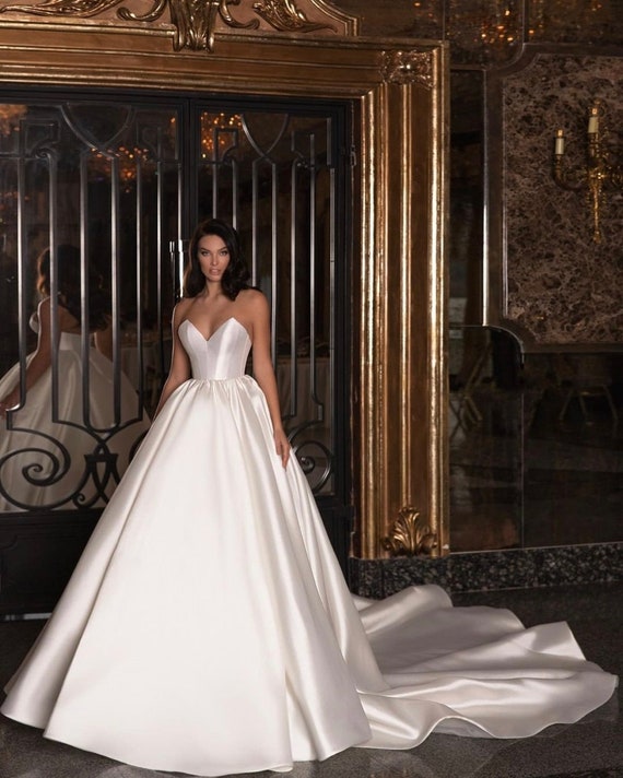 Luxury Satin A-line Wedding Dress Convenient Detachable - Etsy