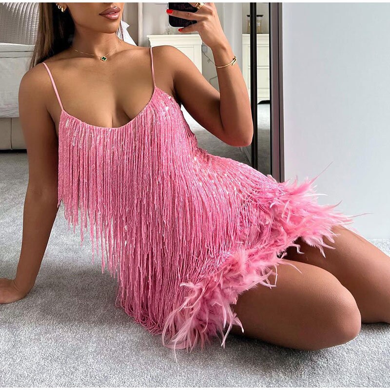 Pink tassel cheap dress