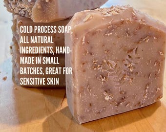 Cold Process Natural Soap | Handmade Vegan Soap Bar | Gentle Skin Care Gift | Oatmeal Milk + Honey | 4oz