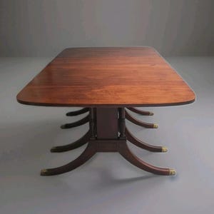 Antique Drexel Duncan Phyfe Mahogany Dining Table with Leaves, Brass Feet