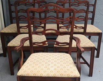 Set of 6 Basset Furniture Co. Ribbon Back Dining Room Chairs Sheraton Legs