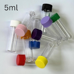 Flacons tube à essai en plastique de 5 ml avec bouchons à vis colorés - échantillons, liquides, encres, poudre, graines, maquillage, perles, stockage
