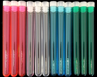 Plastic Test Tubes 150 X 16mm For Shots,Wedding Favours, Storage, Beeds, Insects, With Cap, Clear, Blue, Red or Green UK SELLER