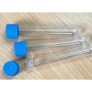 Provette in plastica trasparente: polistirene da 10 ml con tappi a vite blu