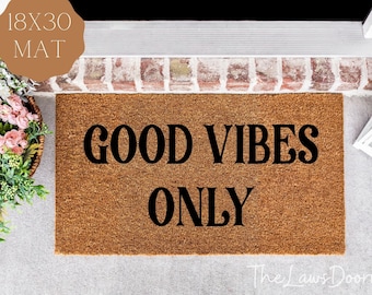 Good Vibes Only Coir Doormat, Painted Welcome Mat, 18x30