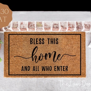 Bless This Home Doormat, Faith Welcome Mat for Front Porch, Christian Home Decor, Religious Housewarming Gift, Outdoor Entry Rug, Doormat