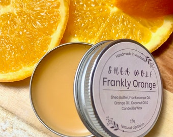Sweet Orange & Frankincense Natural Lip Balm Handmade with Essential Oils and Shea Butter. Cruelty Free and Vegan Friendly Gift or Self Care
