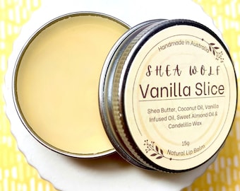 Indulge in our Vanilla Slice natural, vegan lip balm, handmade with essential oils & nourishing shea butter. Self-care or a thoughtful gift
