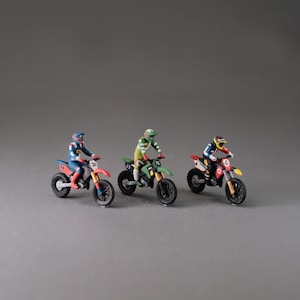 Miniature Motocross (1:87 & 1;64, HO Scale) Handmade custom figurine suitable for toy photography, gift, decor, or cake topper