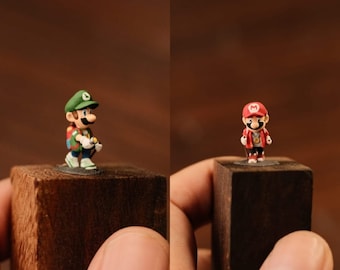 Figura de Mario y Luigi en miniatura hecha a mano: adorno para tarta de diorama a escala HO