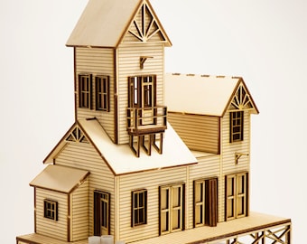 Maqueta de casa vintage en miniatura: madera de tilo cortada a láser (escala HO)