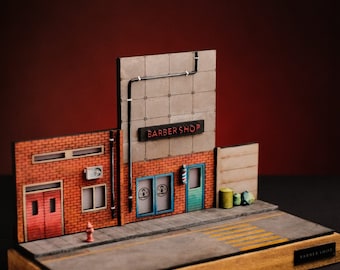 Mini Diorama Barbería para Diecaster/Figuras/Coleccionables