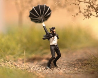 Miniature Flying Umbrella (1:87 & 1;64, HO Scale) Handmade custom figurine suitable for toy photography, gift, decor, or cake topper