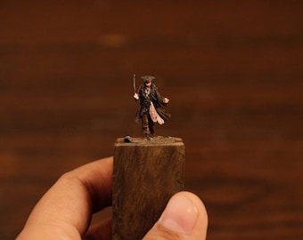 Handmade Miniature Captain Jack Sparrow Figurine: HO Scale Diorama Cake Topper