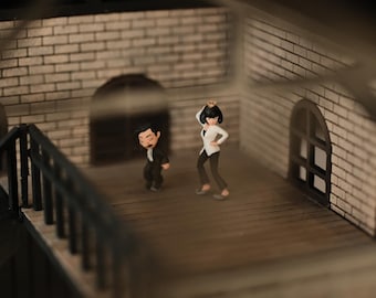 Miniature Custom 3D Figurine: Mario and Peach Pulp Fiction, H0 Scale