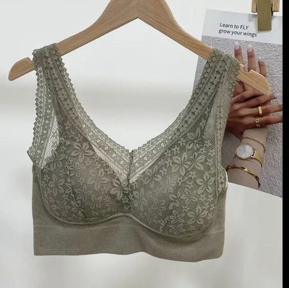 Fixed Cup Cotton Lace Bra With Built in Cups Pads No Underwire No Metal