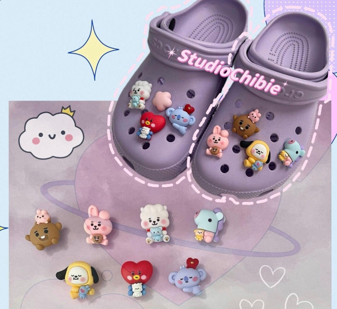 Kawaii Croc Charms Star Shoe Charms Cloud Croc Charms Happy Croc