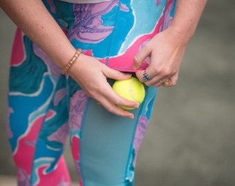 Tennis and pickleball leggings with ball pocket, Push Pop Octo Drop