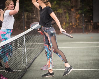 Tennis legging with ball pocket, octopus legging, black legging for tennis and pickleball, pickleball pocket legging