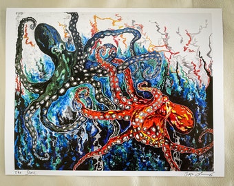 Octopus art print, The Duel