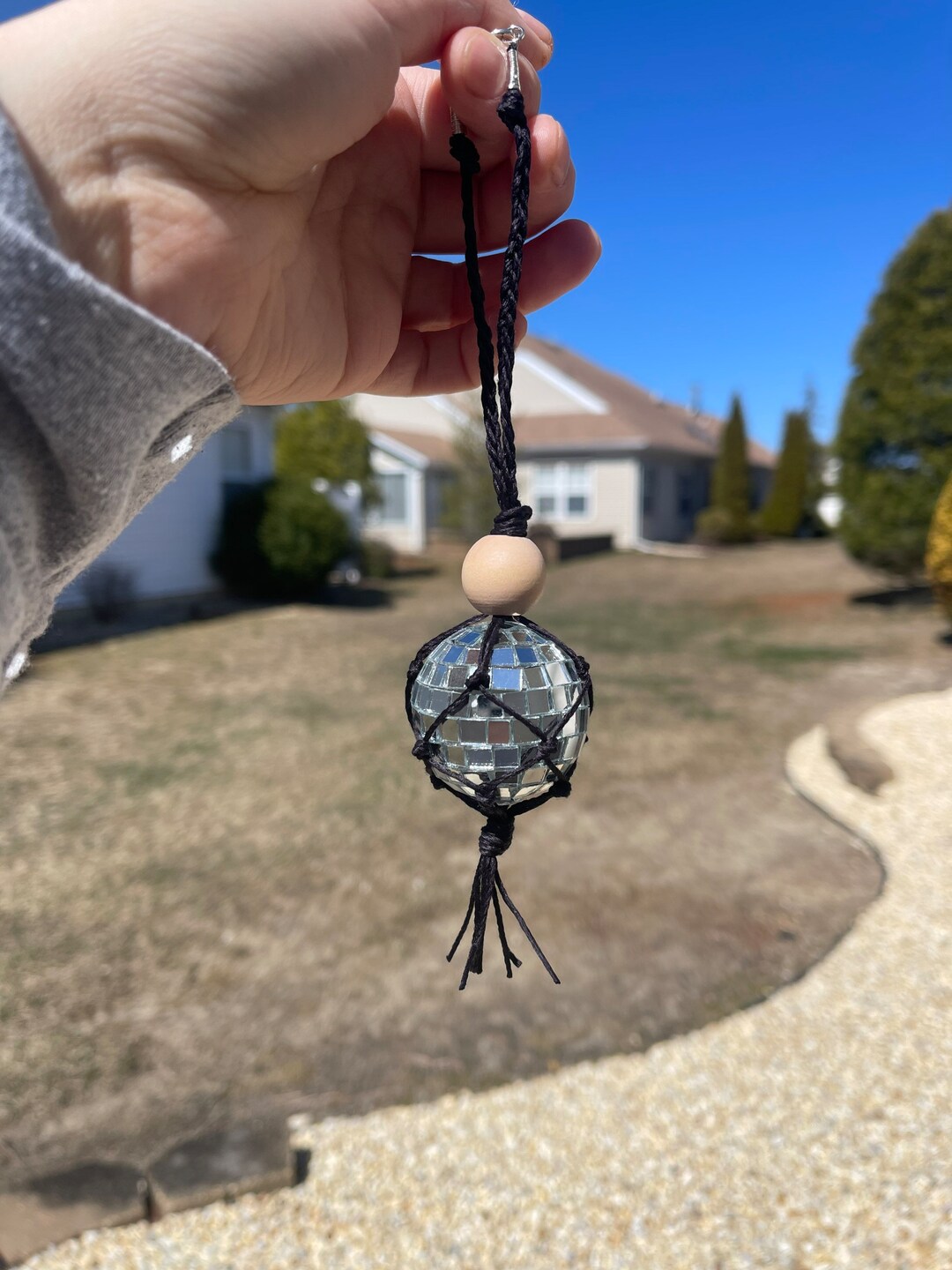 Macrame Mini Disco Car Mirror Hanger Accessories 70s Car Decor and