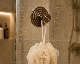 Solid Brass Suction Cup Hook – Antique Finish, No-Drill Mount for Glass, Tile, Coat Hook