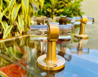 Lucite Robe Hook - Brushed Brass Hook - Wall Mount Coat Hook - Suitable Bedroom, Bathroom & Kitchen Hook - Over The Door Hook - Modern Hook