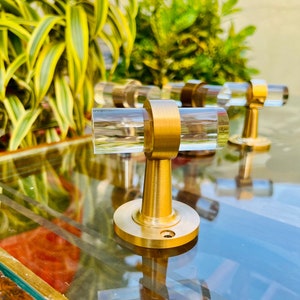 Lucite Robe Hook - Brushed Brass Hook - Wall Mount Coat Hook - Suitable Bedroom, Bathroom & Kitchen Hook - Over The Door Hook - Modern Hook