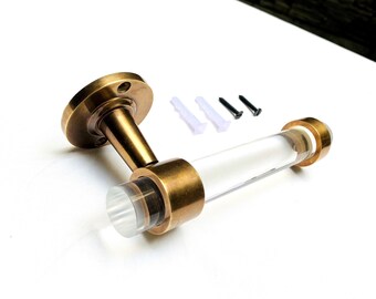 Brass & Lucite Toilet Paper Holder, Wall Mounted Fixture