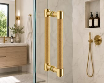 Solid Knurled Brass Shower Double Door Pull Handle Luxury Bathroom Glass Door Handle Modern T-Bar Shower Pull Custom Size & Finish Available