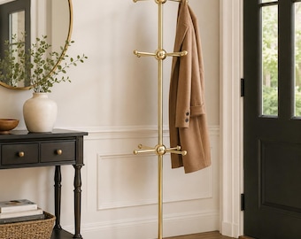 Sputnik Full Brass Coat Rack | 12 Hook Luxury Standing Coat Rack | Mid Century Modern Brass Hall Tree | Modern Entryway Coat Stand |72" Tall