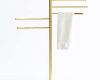 Handmade Brass Towel Stand – 360 Swivel, White Marble Base