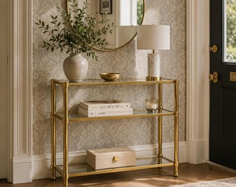Luxury Brass & Glass Console Table | Modern Entryway Table | Handmade Narrow Hallway Table | Sofa Table | Foyer Accent Furniture