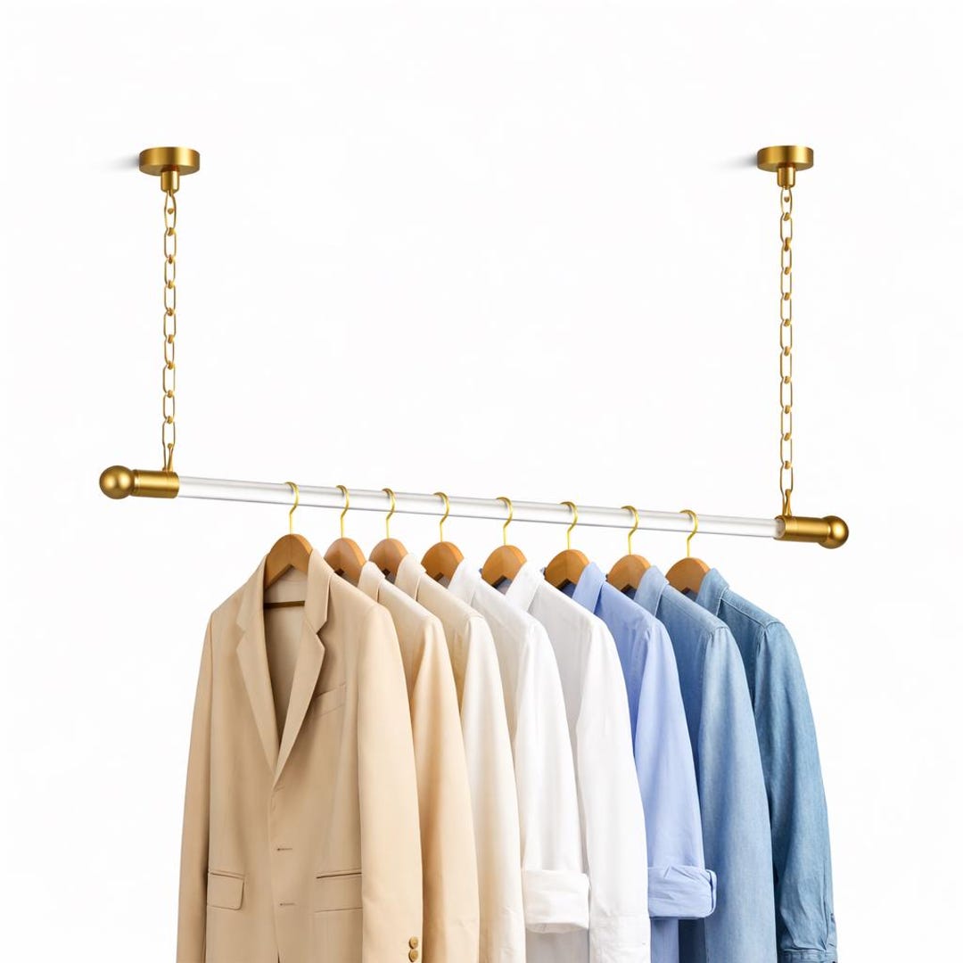 Mid-century Brass Chain Ceiling Rack With Lucite Rod Luxury Laundry ...