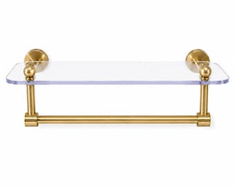 Mid Century Brass Lucite Wall Shelf with Towel Bar – Handmade Floating Bathroom Organizer