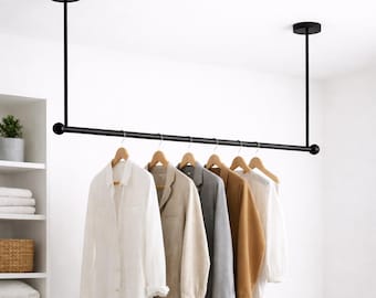 Solid Brass Garment Rack Ceiling Mounted – Modern Luxury Clothes Rod – Custom Finish & Size