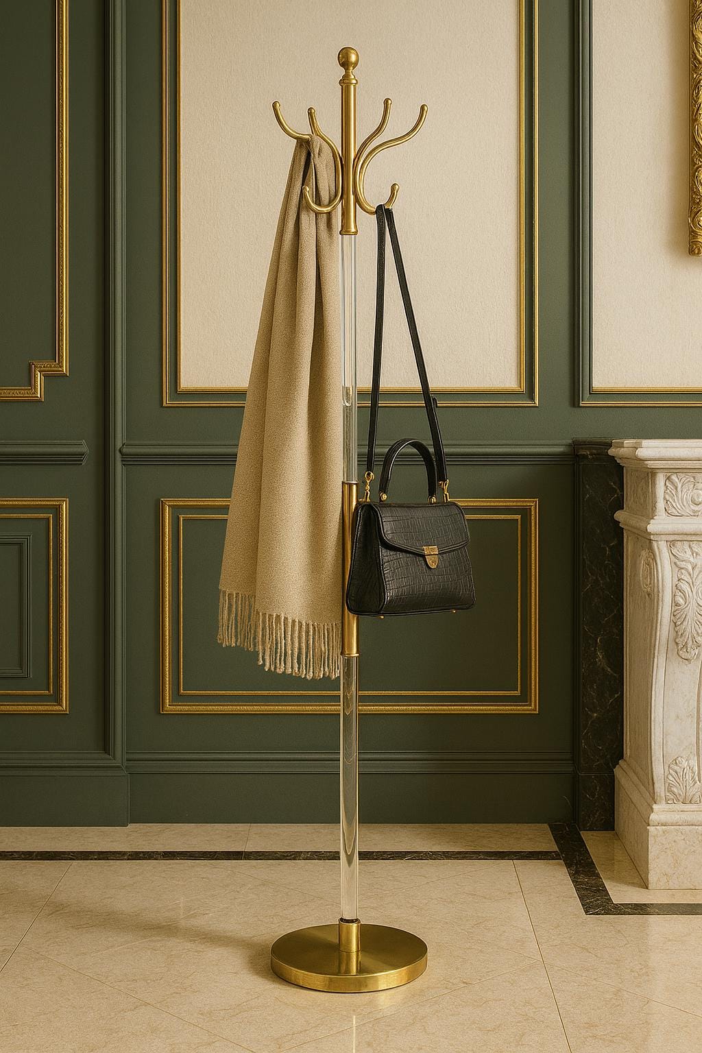 Modern Brass & Lucite Coat Rack - Entryway Hallway Stand