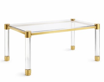 Handmade Brass & Lucite Desk – Modern Executive Office Table