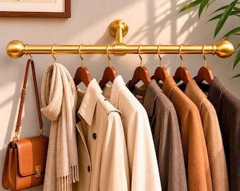 Solid Brass Clothes Rack: Heavy Duty Garment, Luxury Closet Organizer, Handmade Brass Rail