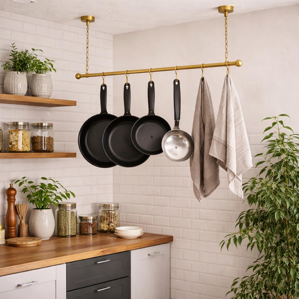 Handcrafted Brass Ceiling-mounted Hanging Rack With Chain Suspension ...