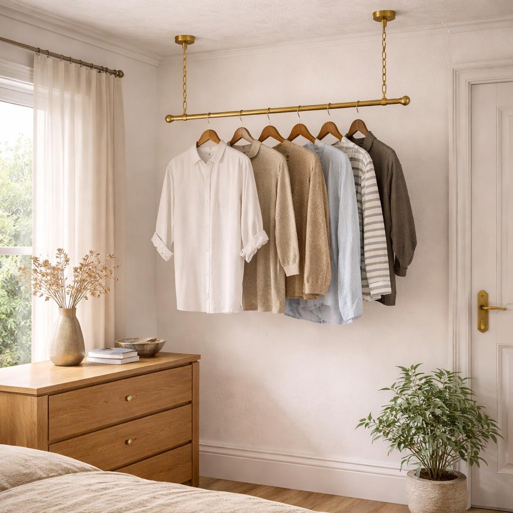 Handcrafted Brass Ceiling-mounted Hanging Rack With Chain Suspension ...