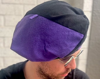 Purple/Black dual color Beret | 100% Cotton, Vegan Friendly, Colored Beret, Fashion Beret